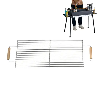 Produktbild von Rechteckiger Edelstahl-Grillrost 65×30 cm, stabiler Rost mit 2 Holzgriffen, passend für Gasgrills, Kugelgrills und Outdoor-Grills