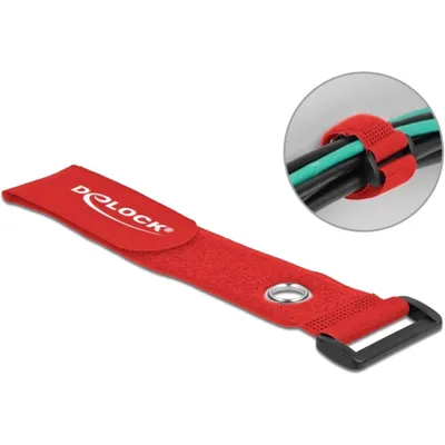 Produktbild von DeLOCK Klett-Kabelbinder mit Schlaufe und Befestigungsöse L 280 x B 38 mm rot 3 Stück, Kabelbinder mit Klettverschluss, Rot, 280 mm, 38 mm, 3 Stück(e)