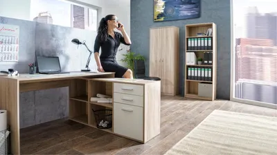 Produktbild von Winkelschreibtisch London 1 Ecktisch Sonoma Eiche mit Sideboard
