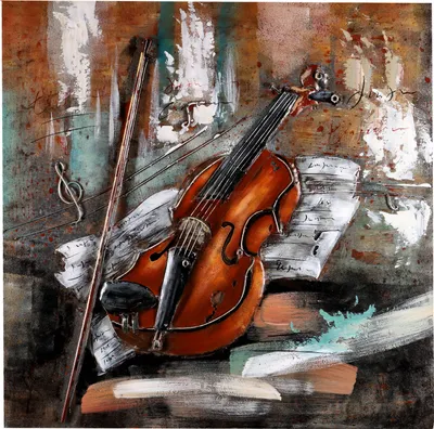 Produktbild von Wandbild Metallbild Violine 3D-Optik100x100cm Relief Unikat handgefertigt