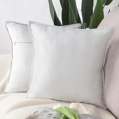 Produktbild von Set mit 2 dekorativen Samtkissenbezügen, Kissenbezüge für Sofa und Schlafzimmer, grau und weiß, quadratisch 55 x 55 cm