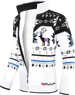 Immagine prodotto di Nebulus Cardigan norvegese con pelliccia di orsetto SVERRE uomo, giacca foderata, con zip, P6002 - Uomo, bianco-nero, M