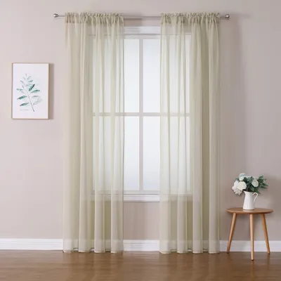 Produktbild von Omgoods – Set aus 2 Voile-Gardinen mit Tunnelzugband – Beige, 140 x 245 cm