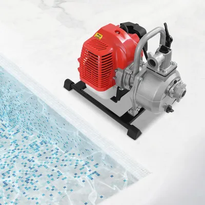 Produktbild von Wasserpumpe - Tragbare 2-Takt-Benzin-Wasserpumpe - 43 cm³ - 1,25 kW - 10 m³/h Förderleistung - Manueller Start - 30 m Förderhöhe - Rot