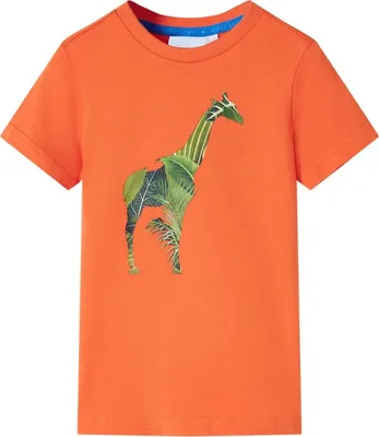 Produktbild von Kinder T-Shirt Hellorange Gr. 140 mit Giraffen-Print, Rundhalsausschnitt, 100 % Baumwolle