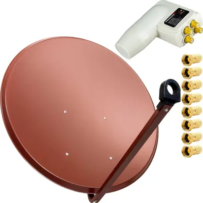 Produktbild von PremiumX SAT Anlage 100cm Antenne Stahl Ziegelrot Quad LNB 8x F-Stecker
