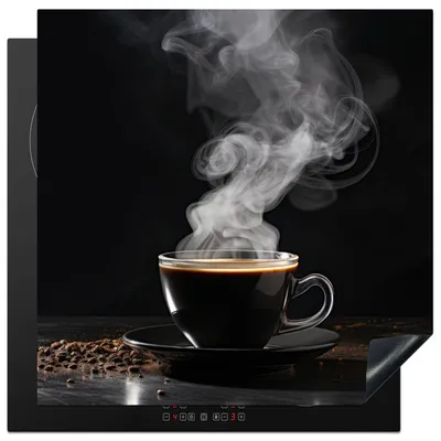 Obrázek produktu pro KitchenYeah® Kryt varné desky černý - káva, 78x78cm, dekorace do kuchyně, keramický kryt varné desky, krycí deska na varnou desku