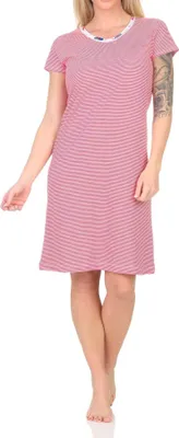 Zdjęcie produktu dla Normann damska koszula nocna z krótkim rękawem w paski z koronkowym wykończeniem - również w rozmiarach plus size;red.48