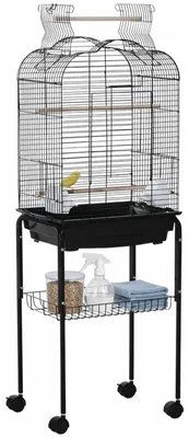 Zdjęcie produktu dla Klatka dla ptaków na kółkach - Otwarty dach - 46 x 36 x 130 cm - Czarna - Do przenoszenia i czyszczenia