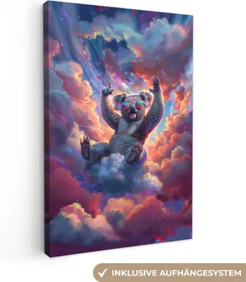 Produktbild von MuchoWow® - Leinwandbilder - Koala - Tier - Sonnenbrille - Wolken, Wandbild, Wanddeko Bilder Wohnzimmer, 40x60 cm