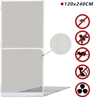 Produktbild von VINGO Fliegengitter Tuer, 120x240CM Fliegengitter Gitter insektenschutz Tuer Wasserdicht Alu-Rahmen Fliegengitter fiberglas Fuer Wohnzimmer Fenster Balkone