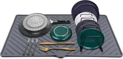 Immagine prodotto di Tappetino in silicone Unyqoos® grande – ecologico, resistente al calore e lavabile in lavastoviglie, sottopentola per piatti e pentole, 60 x 38,6 cm, grigio