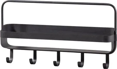 Produktbild von WOOOD Akke Wandgarderobe Schwarz Metall 5 Kleiderhaken 29x56x13 cm