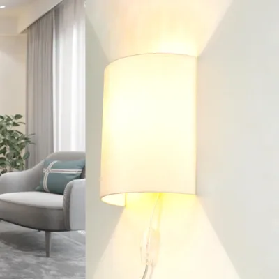 Produktbild von Moderne Wandleuchte mit Kabel Anschluss in Creme elegant Loft Stoff Wandlampe ALICE