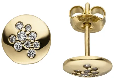 Produktbild von Ohrstecker mit 18 Zirkonia 333 Gold Gelbgold rund glänzend Ohrringe Ohrschmuck