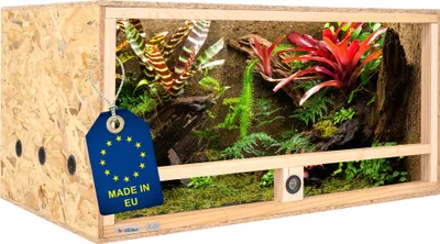 Produktbild von ITA Holz Terrarium 100x60x50 cm mit Seitenbelüftung & Integriertem Hygrometer - Holzterrarium aus OSB-3 Platten - Terrarien für Reptilien, Schlangen, Amphibien - EU Produkt,