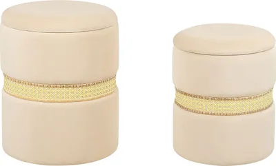 Produktbild von BELIANI Pouf 2er Set Hellbeige Samt mit Stauraum Wiener-Geflecht Rund 34 cm und 30 cm Modern Deko Ottomane Sitzpouf für Schminktisch Ankleidezimmer
