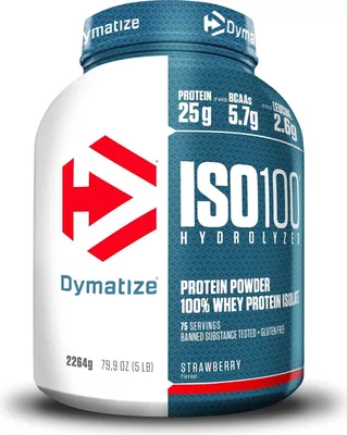 Produktbild von Dymatize ISO100 Hydrolyzed, Pulver, Hydrolisiertes Molkenprotein, Molkenprotein isoliert, Erdbeere, L-Alanin, L-Arginin, L-Asparaginsäure, L-Cystein, L-Glutaminsäure, L-Glycin, L-Histidin,..., Hydrolysiertes Molkenproteinisolat (Milch) (50%), Molkenproteinisolat (Milch) (46%), Emulgator..., 1- 2 Portionen pro Tag. Genieße das Produkt vor dem Training, nach dem Training oder jederzeit,...