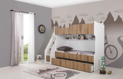 Produktbild von Kinderbett Etagenbett Bett Kindermöbel Weiß Garnitur Moderne Kinder