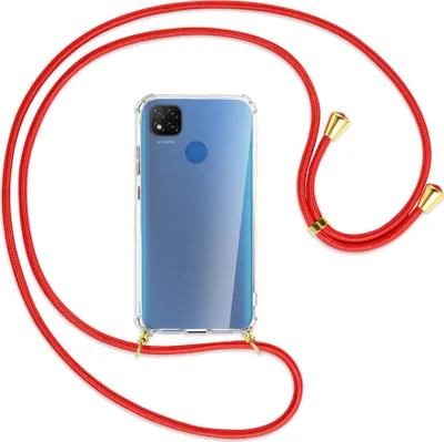 Produktbild von Handykette Backcover-Schutzhülle mit Band (Metall goldfarben) für Xiaomi Redmi 9C - rot