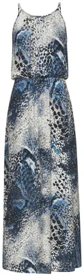Produktbild von LASCANA Maxikleid mit Animalprint und Knopfleiste hinten, aus gewebter Viskose blau bedruckt Größe 40