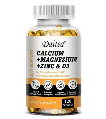 Produktbild von Calcium + Magnesium + Zinc & Vitamin D3 (120 Kapseln) Nahrungsergänzungsmittel, Knochen, Gelenke, Muskeln, Zähne, Nerven, Immunsystem