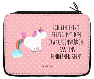 Produktbild von Mr. & Mrs. Panda Federtasche Einhorn Pupsen - Rot Pastell - Geschenk, Federmappe, Unicorn, Freundin, Spaß, Federmäppchen, Bleistiftetui, Regenbogen, Etui für Stifte