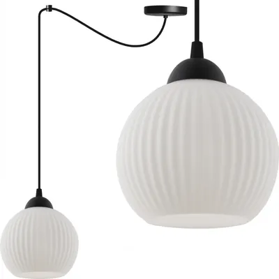 Image de Suspension Riffle araignée noir 1 flamme verre blanc boule E27
