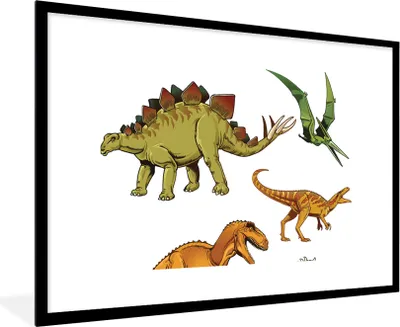 Produktbild von MuchoWow® Gerahmtes Poster Dinosaurier - Zeichnung - Jungen - Kinder 90x60 cm - Poster mit Schwarzem Bilderrahmen Wandposter Rahmen Foto Bilder - Wanddekoration - Fotos