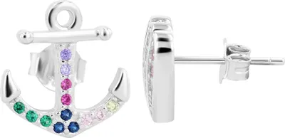 Produktbild von "Kaimana" 925/- Echt Silber Ohrstecker mit mehrfarbigen Zirkoniabesatz, Anker/ Muschel, silberfarben