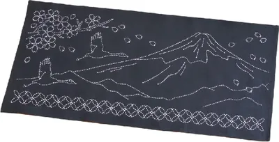 Image de Olympus Sashiko paquet à broder "Chemin de table", tissu imprimé, 35x75cm, original du Japon