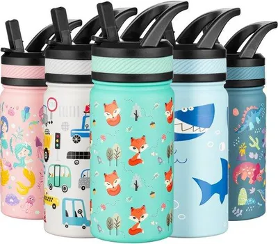 Zdjęcie produktu dla Mały termos 420 ml, stal nierdzewna, szczelny, bez BPA, zielony, do szkoły, przedszkola, dla chłopców i dziewczynek