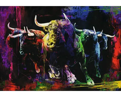 Produktbild von Leinwandbild Original Colourful Bulls III 100x70 cm
