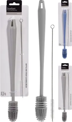 Obrázok produktu pre Sada 2 kefiek na fľaše a slamky Excellent Houseware, plast/nehrdzavejúca oceľ, 34/26 cm, sivá