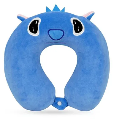 Image de Coussin de voyage bleu en forme de U, en mousse à mémoire de forme, pour enfants. Coussin cervical pour voiture, avion, train. Dimensions : 32x30 cm