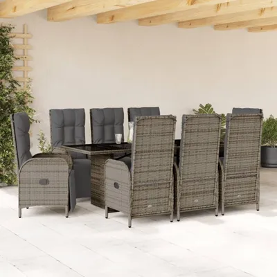 Produktbild von Design 9-tlg. Garten-Essgruppe mit Kissen Grau Poly Rattan, Gartenmöbel-Sets 2024 Neu