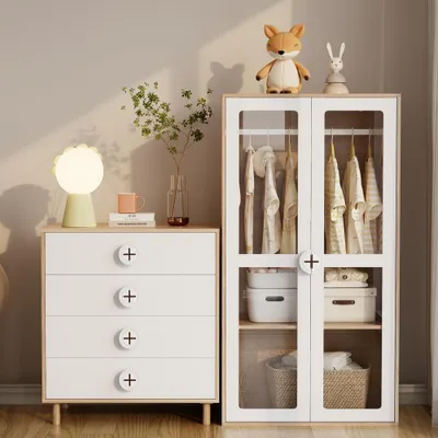Obrázok produktu pre Kombinovaná skriňa do spálne, vyrobená z MDF, s kovovými tyčami a zásuvkami