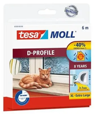 Samolepiace tesnenie s profilom D, 9 mm x 6 m, TESA "tesamoll®, biela