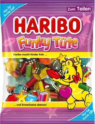 Produktbild von Haribo Funky Tüte Mischung Fruchtgummi und Konfekt farbenfroh 175g
