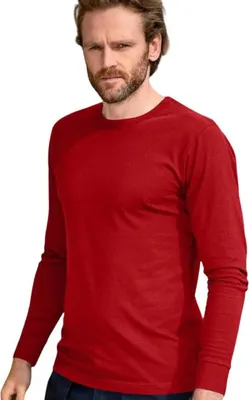Produktbild von Strapazierfähiges Herren-T-Shirt mit langen Ärmeln, 100% Baumwolle, unbedruckt, einfarbig, 160 g/m2, Farbe rot, Größe 2XL