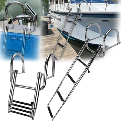 Immagine prodotto di Scala per piscina, 4 gradini - Scala telescopica per imbarcazioni - Ingresso sicuro - Acciaio inossidabile - Lunghezza 116 cm - Argento