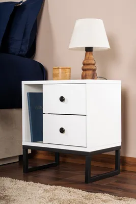 Produktbild von Skye Decor, Glimmer - White, Black, Nachttisch, Weiß, 100 % Melaminplatte, 45,2 x 29,5 x 50 cm