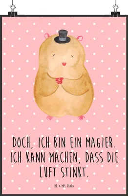Produktbild von Mr. & Mrs. Panda Bild Hamster Hut DIN A2 - Rot Pastell - Geschenk, Plakat, Posterdruck, Wanddekoration, Zylinder, Lustige Sprüche, Magier, Zauberer, wanddeko, drucke