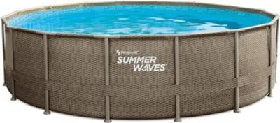Image de Piscine hors sol tubulaire ronde Summer Waves Premium effet tressé 488 x 122 cm, avec filtre à sable, échelle, tapis de sol, bâche de couverture et kit d’entretien