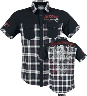 Produktbild von Rock Rebel by EMP Herren schwarz-weißes Hemd mit Karo Muster und Patches XXL