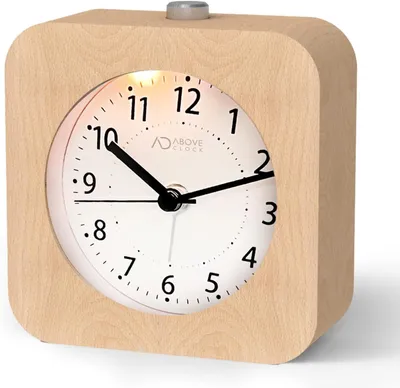 Holz-Wecker ohne Ticken, Schlummerfunktion, Nachtlicht, naturbraun