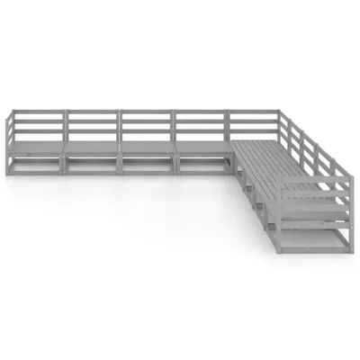 Produktbild von 9-tlg. Garten-Lounge-Set Grau Kiefer Massivholz