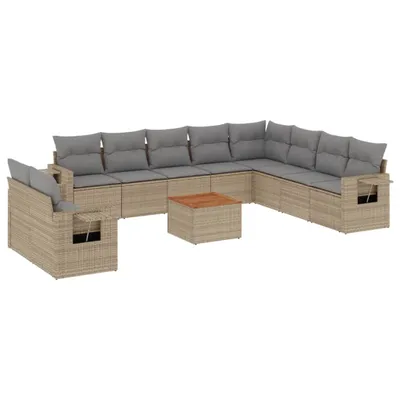 Produktbild von vidaXL 11-tlg. Garten-Sofagarnitur mit Kissen Beige Poly Rattan