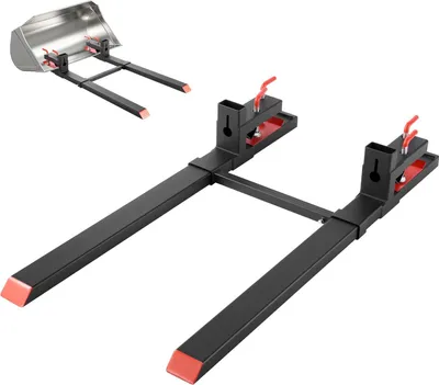 Produktbild von Palettengabeln - Anklemm-Gabelträger - Tragfähigkeit 1814 kg - Gesamtlänge 1490 mm - Verstellbare Stabilisatorstange - Für Traktor, Ladeschaufel & Kompaktlader - Schwarz