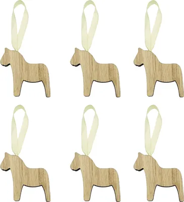 Produktbild von Oblique Unique 6 Holz Pferde zum Aufhängen Baum Anhänger Geschenk Deko für Weihnachten Christbaumschmuck